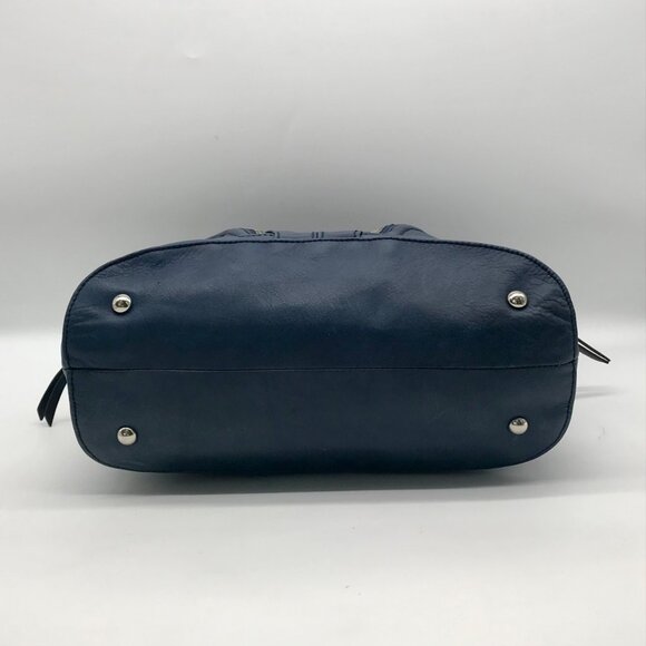 B. Makowsky Blue Leather Double Zipper Shoulder Bag - Picture 5 of 12